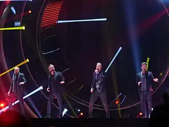 Arvingarna performing in March 2019, from left to right: Tommy Carlsson, Lars Larsson, Casper Janebrink and Kim Carlsson