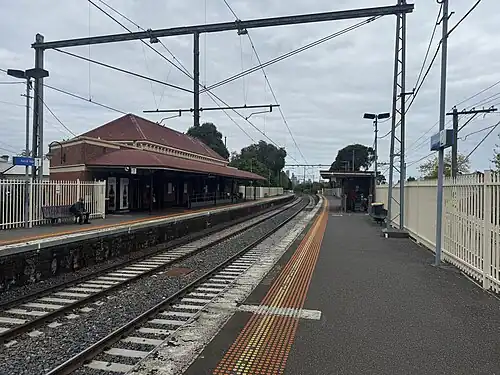 View from Platform 2, looking south, showing partial views of Melbourne CBD