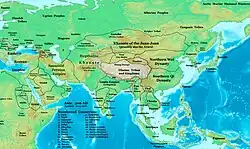 Asia in 500 CE, showing the Huna domain at its greatest extent.