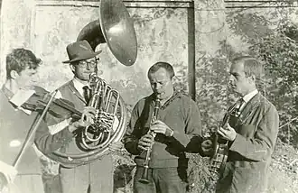 The original Hagaw lineup: Kowalski (violin), Jastrzebski (sousaphone), Bielecki (clarinet), Brudko (banjo)
