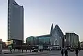 The Augusteum of the University of Leipzig with the highrise to the left
