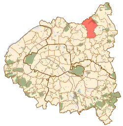 Location (in red) within Paris inner suburbs