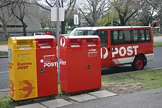 Express (yellow) and normal (red) street posting boxes in 2005
