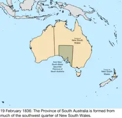 Map of British claims to Australia; for details, refer to adjacent text