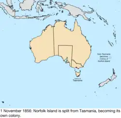 Map of British claims to Australia; for details, refer to adjacent text