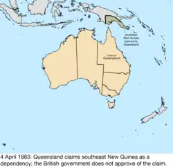 Map of British claims to Australia; for details, refer to adjacent text