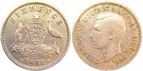 Australian 1951 six pence coin