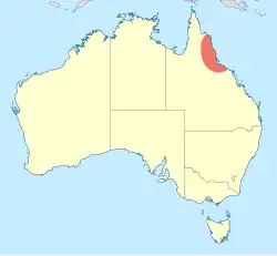 Map showing the distribution of Austrophya in north-eastern Australia