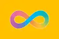 Autistic pride flag with a rainbow infinity symbol with a white border on a gold background