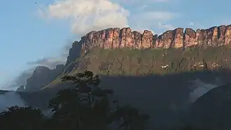 A tabletop mountain against a blue sky