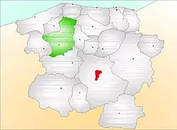 Map showing Azdavay District (green) in Kastamonu Province