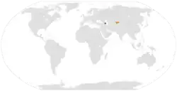 Map indicating locations of Azerbaijan and Kyrgyzstan