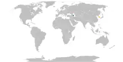 Map indicating locations of Azerbaijan and South Korea