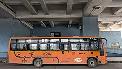 BMTC midi bus resting at Jalahalli Metro Station