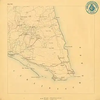 Map of southern Aruba, Indiaanskop (bottom-left)
