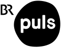 First logo of BR Puls in use since 2013. it features a black bubbly shaped circle with puls written in the middle of it. On the upper left corner is a black version BR's logo