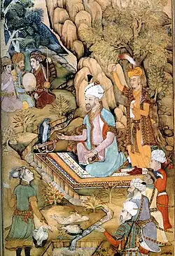 The first Mughal Emperor Babur dressed in a kaftan.