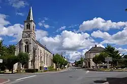 The church and the main road in Badecon-le-Pin