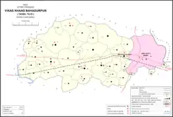 Map showing Tarauna (#157) in Bahadurpur CD block