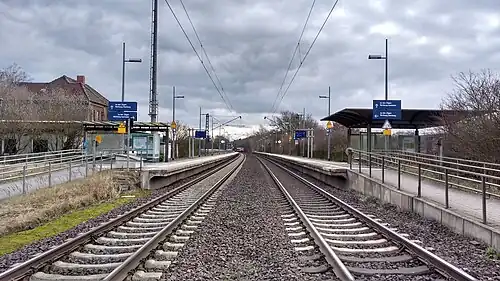 Two railway tracks with platforms on either side