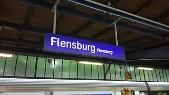 Bilingual German/Danish signage at Flensburg train station