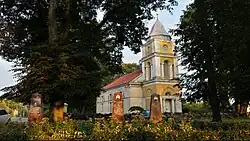 Baldone Lutheran church and the WWII Red Army brothers' cemetery