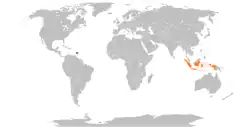 Map indicating locations of Barbados and Indonesia