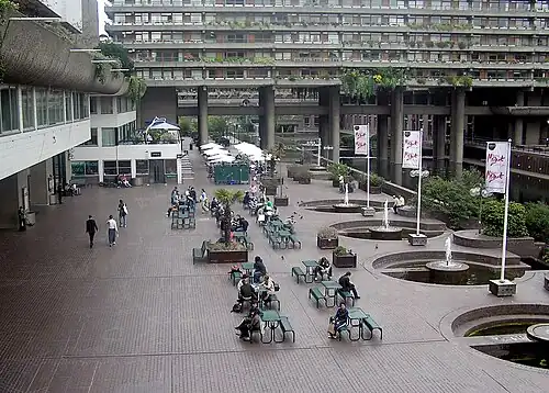 The central public court of the Barbican, Lakeside Terrace, features a café area.