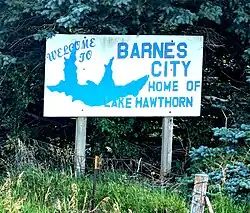 Barnes City's welcome sign