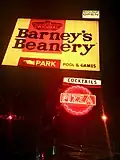 Barney's Beanery sign at night