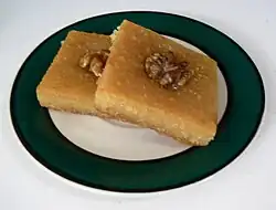 Basbousa; syrup-soaked semolina dessert popular throughout the Middle East and North Africa.