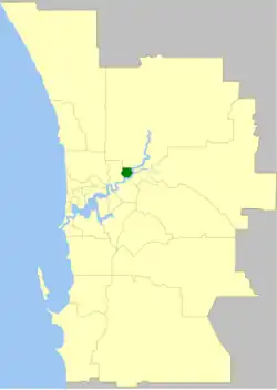 Location of Town of Bassendean within inner Perth metropolitan area