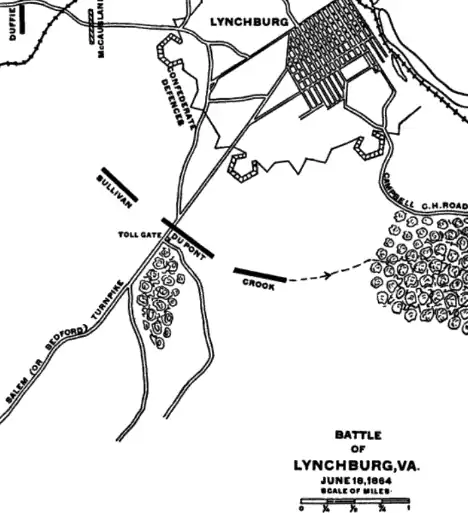 old map with troop positions at city with troops on west side of town