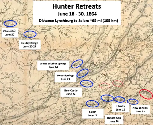 map of western Virginia with important points circled