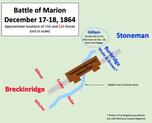 map showing troop positions around a bridge