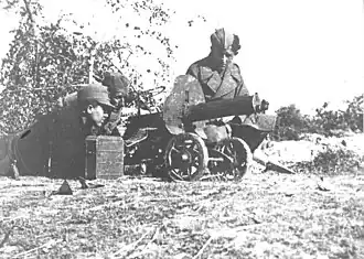 Machine gun crew from the 4th Battalion of the 16th Muslim Brigade during the Battle of Odžak, May 1945
