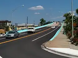 The foot of the Matanzas Pass Bridge on the island side