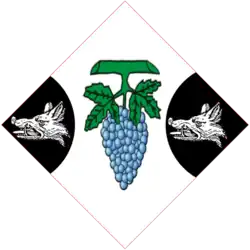 Arms of Mary Anne Disraeli, Viscountess Beaconsfield: it contains two flaunches sable each charged with a boar's head erased argent