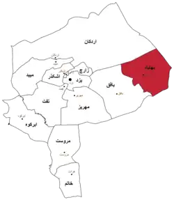 Location of Behabad County in&nbsp;Yazd&nbsp;province