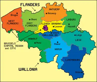 Image 200Map of Belgian regions and provinces. (from Geography of Belgium)