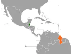 Map indicating locations of Belize and Guyana