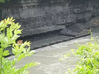 This plant is visible because of a drop in the Rhone. It is normally 15 metres (49&nbsp;ft) below the level of the river.