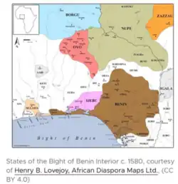 The extent of Benin in 1580