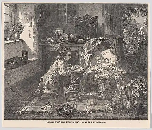 Benjamin West's First Effort in Art, engraving based on painting by Edward Matthew Ward
