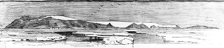 drawing of Bennett Island, discovered north of Siberia by the Jeannette Expedition, July 1881