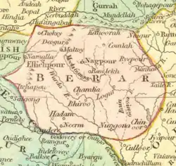 Berar Subah depicted in map of Mughal Empire by Robert Wilkinson (1805)