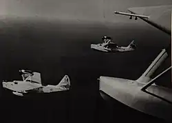 Soviet Naval Air Force Beriev MBR-2 flying boats are in flight, 1939