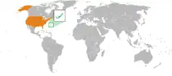 Map indicating locations of Bermuda and United States