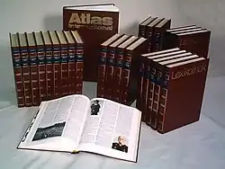The Lexikothek encyclopedia, an example of the Victorian era encyclopedic knowledge culture that gave rise to the utopian scholastic aesthetics.
