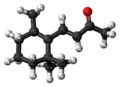 Ball-and-stick model of the beta-ionone molecule